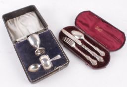 A Victorian silver three piece christening cutlery set by Elizabeth Eaton, London 1851, in an