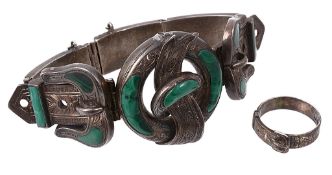 A Scottish hardstone bracelet, circa 1880, set with malachite  A Scottish hardstone bracelet,
