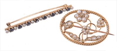 A seed pearl brooch, the oval brooch with a foliate scene, set with seed pearls  A seed pearl