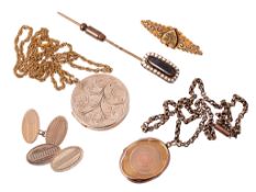 A 9 carat gold locket pendant, the circular locket with foliate engraved detail  A 9 carat gold