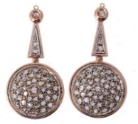 A pair of diamond ear pendents , the pave set rose cut diamond circular...  A pair of diamond ear
