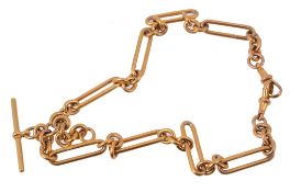 A gold coloured hollow fancy link watch chain, stamped 9ct  A gold coloured hollow fancy link