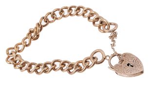 A gold coloured bracelet, composed of curb links  A gold coloured bracelet,   composed of curb