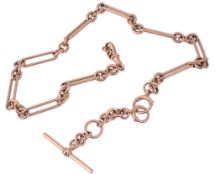 A 9 carat gold Albert chain, composed of fetter and belcher links  A 9 carat gold Albert chain,
