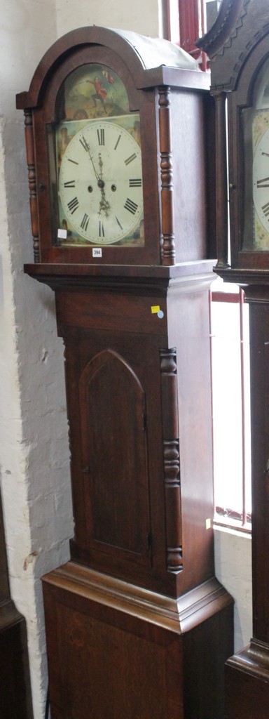 An oak and mahogany eight-day longcase clock, mid 19th century, the four pillar rack and bell