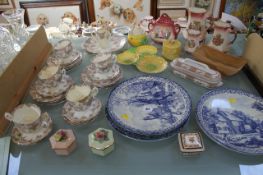 Three Chemkefa Delft blue and white chargers, 20th century tea set, Carlton ware dish etc There is