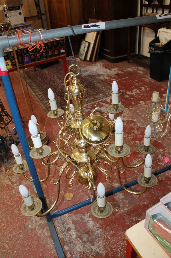 A Dutch style brass two tier electrolier