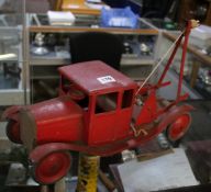 A Tri-ang tin plate Bedford breakdown truck, a tin plate horse and cart, tin plate telephone, a