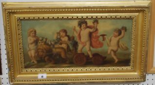 Italian school (19th century) A lion pulled chariot with dancing cherubs Oil on copper 18cm x 40cm