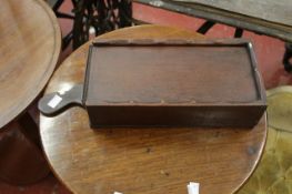A painted pine candle box, late 18th/ early 19th Century, a Victorian mahogany tripod table and a