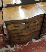 A walnut and burr walnut serpentine fronted chest of drawers in George III style 70cm wide There