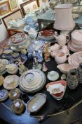 A mixed lot of china ware including some Crown Devon pink. There is no condition report available on