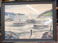 Brethellier, water colour, Dieppe fishing boats at dawn, signed lower left, 109cm x 79cm. There is