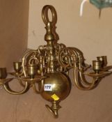 18th century style Dutch brass chandelier with six scrolled branches (sold as parts)