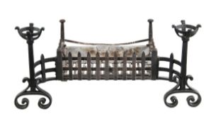 A cast and wrought iron firegrate in 17th century style, 20th century, the rectangular basket