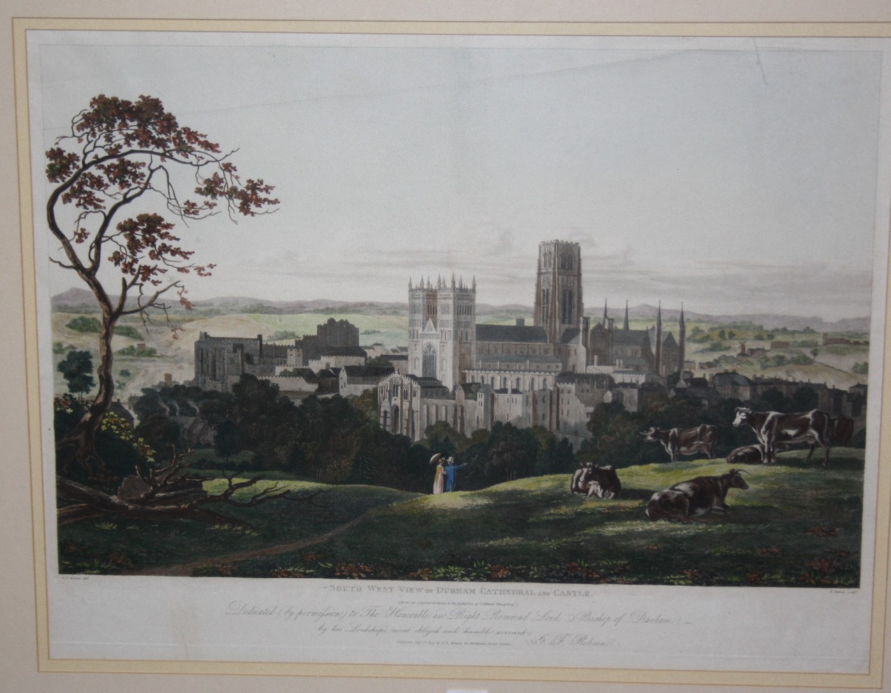 South West view Durham Cathedral, print, three Cries of London prints other engravings, etc There is