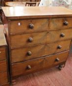 A 19th Century mahogany chest of two short and three long drawers on turned feet 107cm wide There is