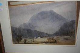English school (early 20th century) Landscape dominated by a mountain Watercolour 32cm x 47.5cm