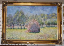 Fred Elmes after Claude Monet Haystacks Oil on canvas Bears signature 59.5cm x 80cm