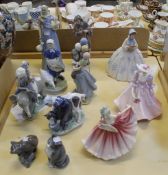 Eleven Figurines by various makers, Lladro, Royal Copenhagen, Nao, Royal Doulton and Coalport. A