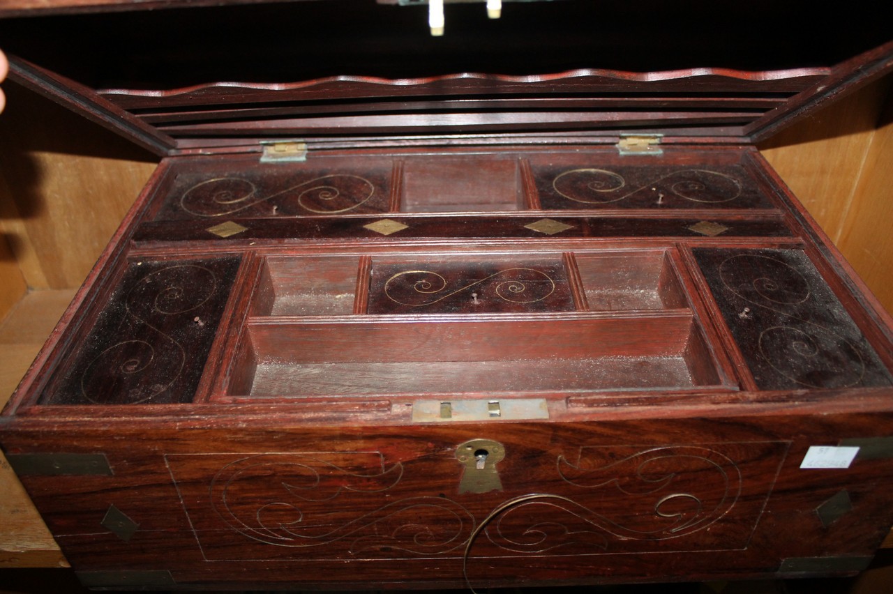 A Kashmiri writing box with brass wire work inlay. There is no condition report available on this - Image 2 of 2