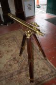 A lacquered brass three-inch refracting telescope, late 20th century, the main tube with rack and