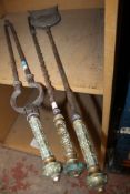 A 19th century set of three steel & brass fire tools. There is no condition report available on this