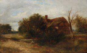 Follower of Joseph Thors (fl.1863-1884) Figures and farmhouse Oil on canvas (relined) Bears a