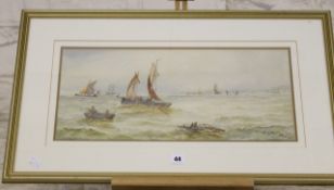 Thomas Bush Hardy (1842-1897) Fishing boats and shipping off the coast Watercolour Signed and