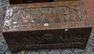 A carved Chinese chest 80cm wide There is no condition report available on this lot