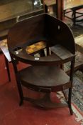 A walnut cheval mirror, mahogany corner washstand & three dressing stools (5) There is no