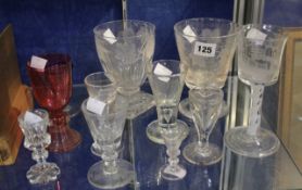 An assortment of drinking glass, including deceptive glasses, dram-glasses, rummers and others