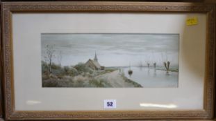 Water colour twilight river scene, Albert Bowers signed lower right 13cm x 33cm, and a decorative