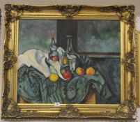 Fred Elmes after Paul Cezanne Still life with peppermint bottle Oil on canvas 49.5cm x 59.5cm