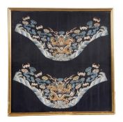 An Imperial uncut midnight-blue silk panel, 19th century, woven with two horse-shaped cuffs for an