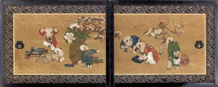 A pair of silk on paper fusuma (sliding doors), Edo/Meiji period, 19th century, painted in ink and