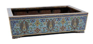 A cloisonne enamel jiardiniere, Qianlong period, the rectangular body tapering slightly and resting