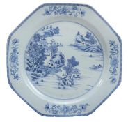 A blue and white Charger, 19th century, of dished hexagonal form decorated to the well with a