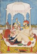 Lovers on a Terrace, early 19th century,  Kota, Rajasthan, India, opaque watercolour, gold and