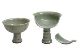 A Longquan celadon stem cup, Yuan dynasty, of typical form with a rounded bowl with everted rim
