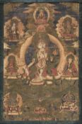 A thangka of Tara, central or Eastern Tibet, 17th century, depicted in her white emanation, seated