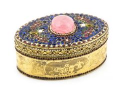 A Guandong gilded bronze, glass and seed-pearl-inlaid oval snuff box, late 18th century, the cover
