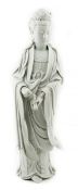 A large Chinese Blanc de Chine Guanyin, late 19th century-early 1900, standing, wearing ong,