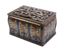 A Chinese cloisonne? box, probably 19th century but of earlier constituent parts, of rectangular