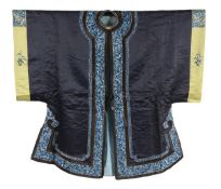 An informal silk lady?s jacket, late 19th century, edged with a vibrant blue, embroidered border