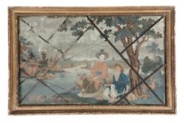 A Chinese Export reverse-glass mirror painting, 18th century, the rectangular plate depicting an
