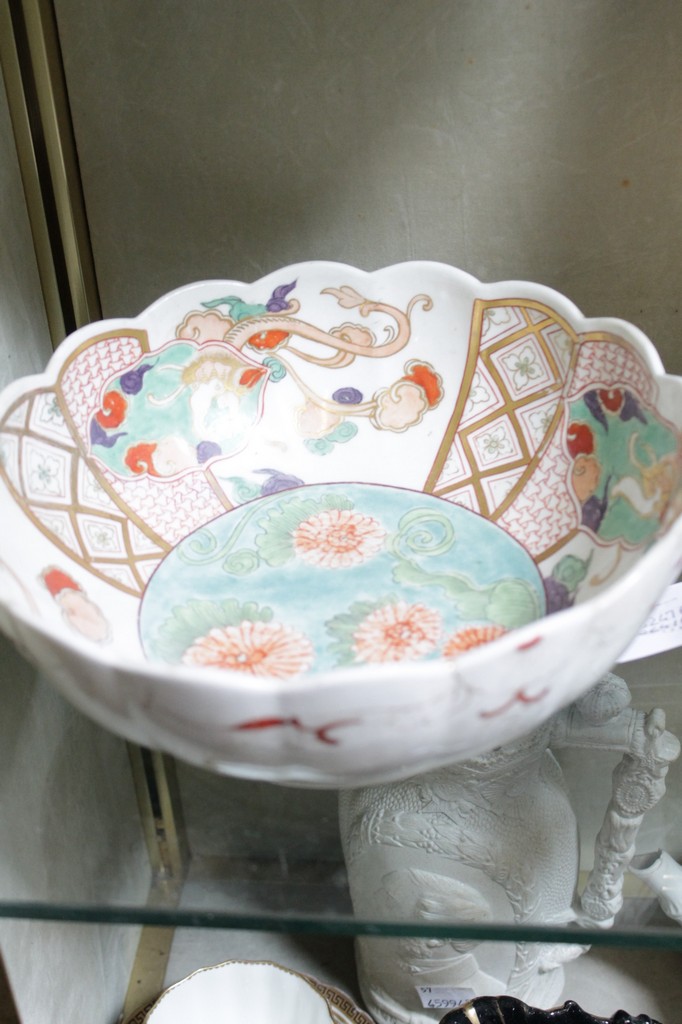 A Worcester bowl (restored); a Meissen miniature teapot and cover (cover restored); and a - Image 2 of 2