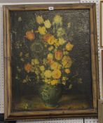 Continental School Still life of flowers in a vase Polychrome print on canvas 71 x 56 cm Best Bid