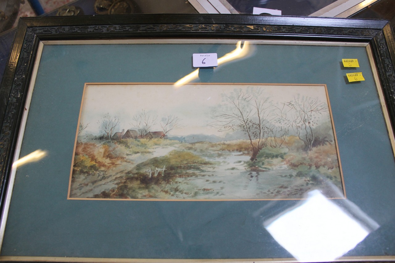 Early 20th Century British School Rural river scenes A pair of watercolours Initialled E.J. and