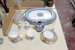 A quantity of decorative ceramics and glassware to include a set of three Copeland meat platters, a